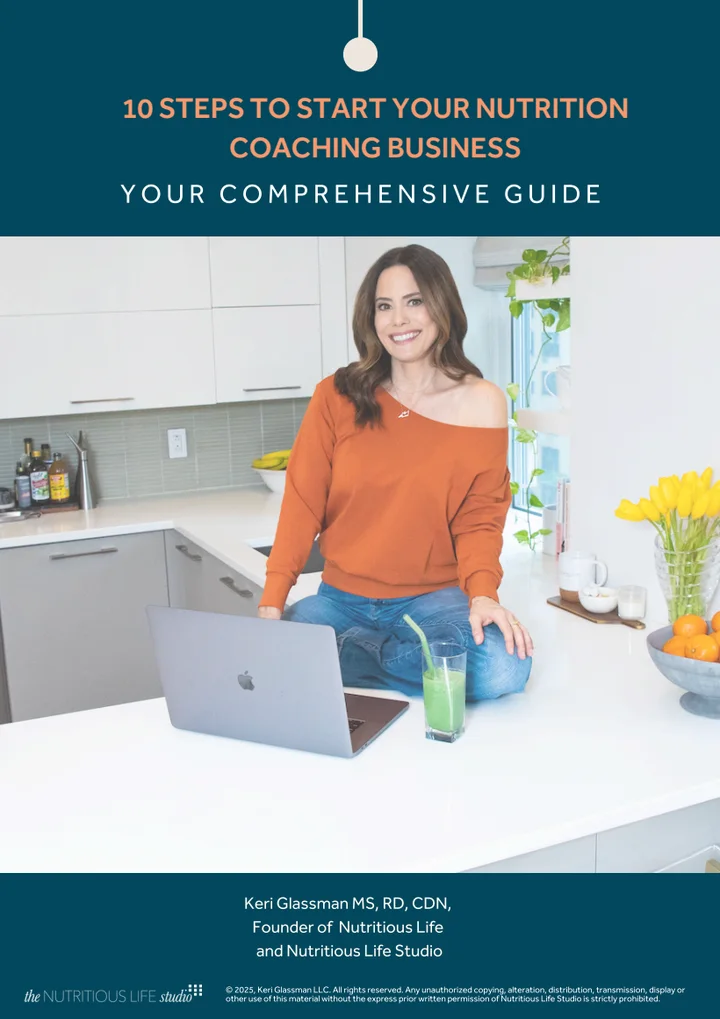 The free guide, 10 Steps to Start Your Nutrition Coaching Business, open on a tablet