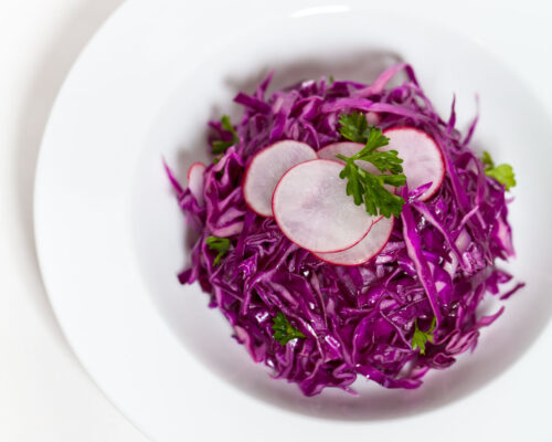 Red Cabbage Slaw with Apples and Cranberries