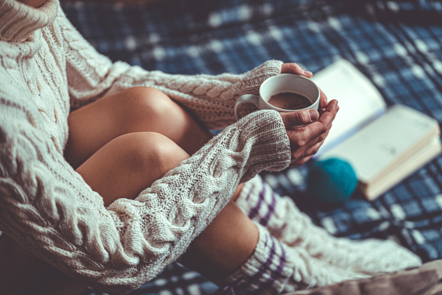 hot and healthy beverages for winter. Girl holding a mug