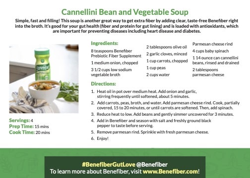 Benefiber Cannellini Bean & Vegetable Soup Recipe Card UPDATED