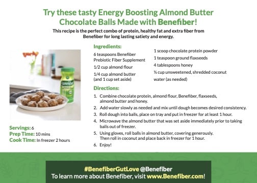 Benefiber Energy Boosting Almond Butter Chocolate Balls Recipe Card UPDATED