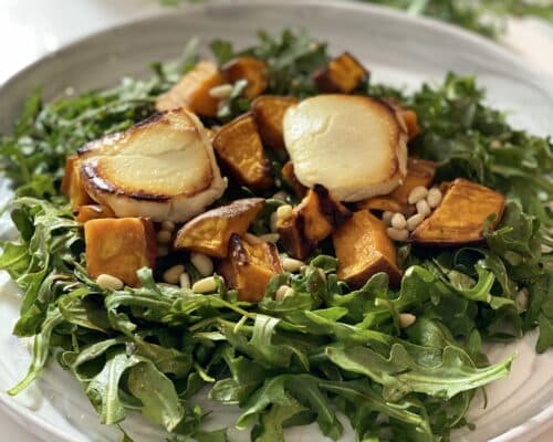 Arugula Salad With Sweet Potato, Goat Cheese and Pine Nuts