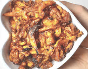 BBQ Pulled Jackfruit in a white heart-shaped bowl