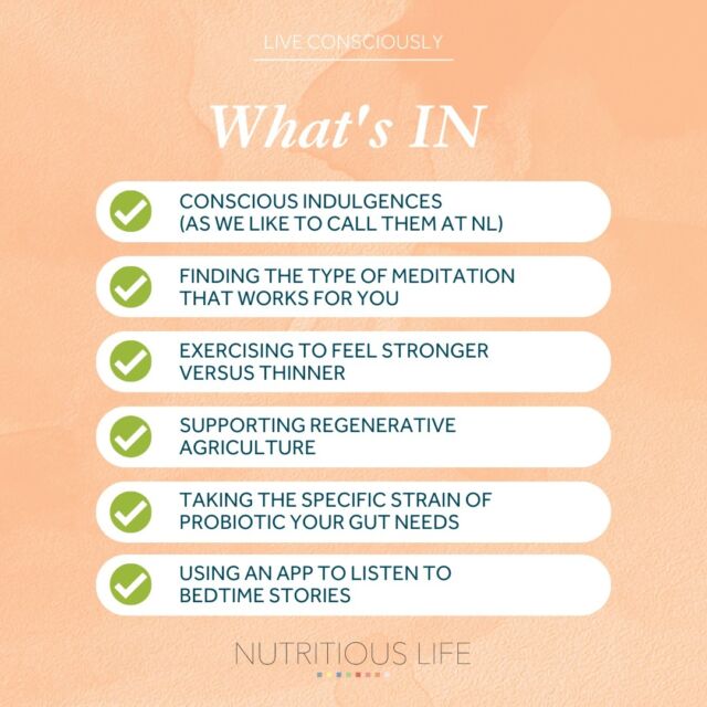When we make one healthy, positive choice, it’s funny how another one, and then another and another often follows. From being kinder to our body, to protecting our planet even just a lil’ bit, it's time to embrace new habits that uplift and ultimately transform. ✨What’s on your “IN” list today?

#nurtureyourself #positivechanges #healthychoices #healthllifestyle #selfcare
